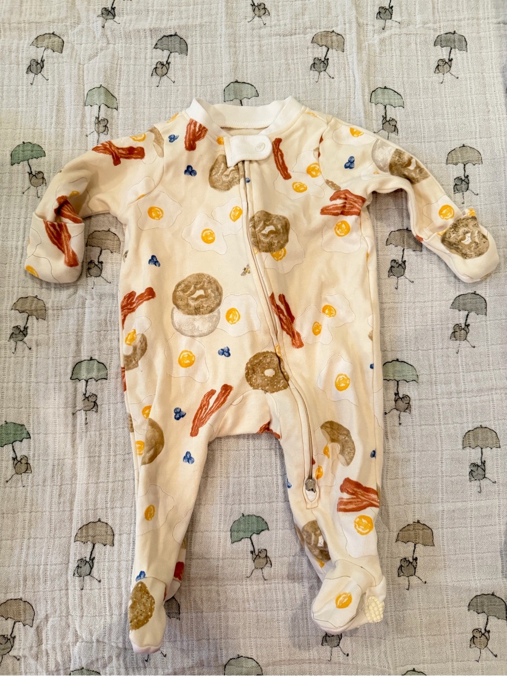 Cream Baby One-Piece Footed Sleeper with Breakfast Print Burts bees